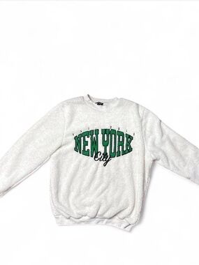 Boohoo White Crewneck‎ Sweatshirt with Green "New York City" Logo